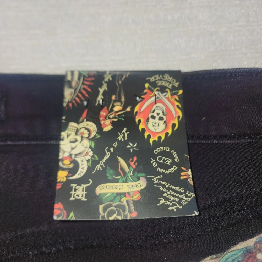 Ed Hardy Mens Stacked Boot Jeans Black Dragon Tattoo Graphics MEHD8303-4 34x36